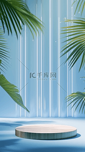 端午节粽子蓝色背景图片_国风端午节长虹玻璃叶子产品展示台素材