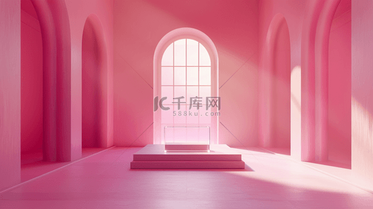 618年背景图片_618粉色拱门拱窗产品展示空间背景图