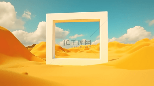 明亮橙色背景图片_明亮黄色沙丘上的方框概念空间场景设计