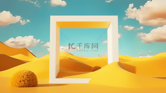 尤加利叶方框背景图片_明亮黄色沙丘上的方框概念空间场景背景图