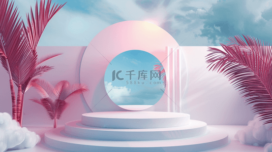 蓝粉色清新夏日展台产品展示空间图片