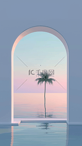 夏日拱门椰子树海边海景场景背景图
