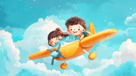 png飞机大战背景图片_六一儿童节乘飞机的儿童梦想背景