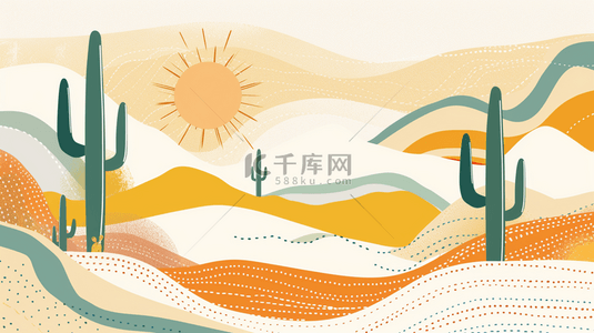 剪纸拜年背景图片_剪纸风夏天黄色沙漠沙丘仙人掌图片