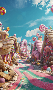 六一儿童节粉彩卡通3D糖果城堡设计