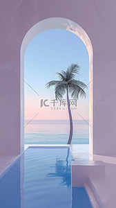 大海边背景图片_夏日拱门椰子树海边海景场景设计