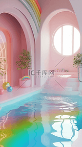 618背景图片_粉色玻璃透明质感泳池空间产品展示空间素材