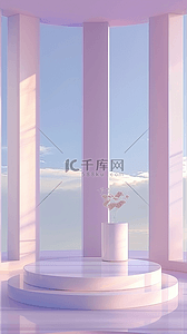 天蓝空间背景图片_夏天蓝紫色长虹玻璃产品展示空间4设计