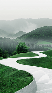 笔直的山路背景图片_夏天户外风景绿色山谷山路场景设计图