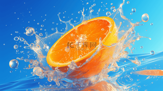 把橙子扔进水里溅起水花的背景