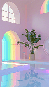 设计透明背景图片_粉色玻璃透明质感泳池空间产品展示空间设计