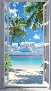 风景窗外背景图片_夏天风景海边大窗海景海边场景图片
