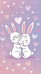 爱心可爱背景图片_520两只可爱小兔子和爱心设计