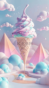 饮品冰淇淋背景图片_夏天清凉3D粉彩冰淇淋图片