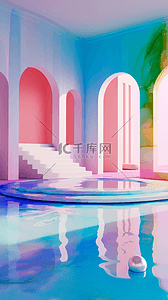 彩色玻璃泳池空间产品展示空间背景图片