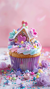甜点背景图片_六一儿童节卡通粉彩3D冰淇淋小屋子设计