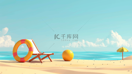 清新夏天3D海滩沙滩场景背景图片