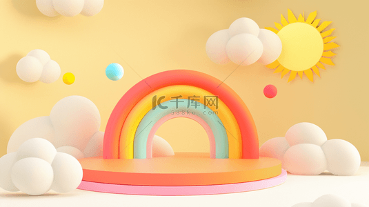 折线底纹卡通马背景图片_六一儿童节促销可爱卡通3D彩虹展台图片