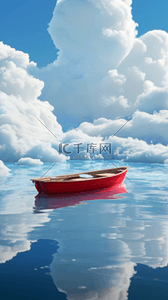 湖面背景背景图片_静谧夏天海面上的一只小船夏日场景背景