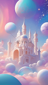 梦幻3d背景图片_六一儿童节可爱粉彩梦幻3D城堡背景素材
