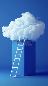 618背景图片_蓝色电商概念场景白云和梯子设计图