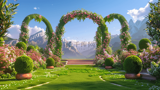 3d植物素材背景图片_婚礼空间3D树篱植物景观概念空间场景素材