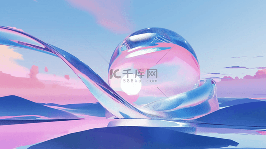 梦幻玻璃球背景图片_玻璃飘带和透明玻璃球电商概念场景设计图