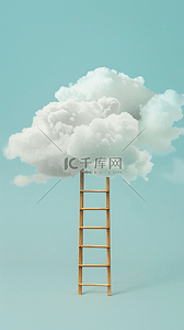 促销展台背景图片_夏天白云和梯子概念场景背景图