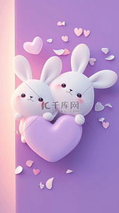 情人节背景素材背景图片_520两只可爱小兔子和爱心背景素材