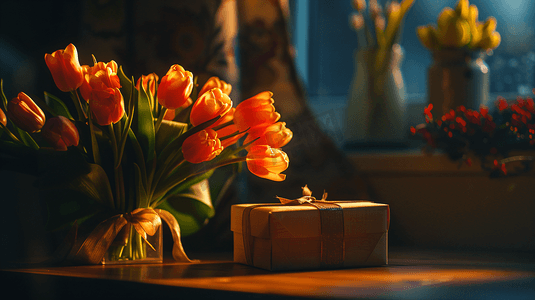 鲜花郁金香和礼物盒子22