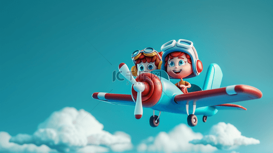 卡通飞机背景图片_六一儿童节乘飞机的儿童梦想背景