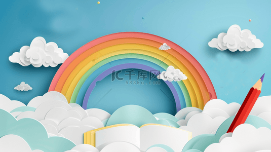 开学季巨优惠背景图片_六一儿童节卡通彩虹云朵背景