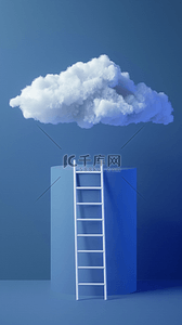 蓝色电商概念场景白云和梯子背景图片