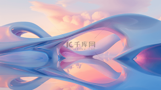山水背景图片_蓝粉色玻璃透明质感概念空间场景设计图