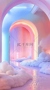 蓝粉色梦幻玻璃拱门概念空间场景设计