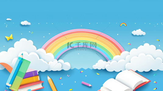 促销开学季背景图片_六一儿童节卡通彩虹云朵背景