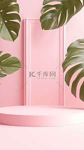 618粉色背景背景图片_夏天绿植芭蕉叶粉色背景产品展台