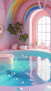 透明质感玻璃背景图片_粉色玻璃透明质感泳池空间产品展示空间图片