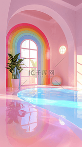素材展示背景图片_粉色玻璃透明质感泳池空间产品展示空间素材