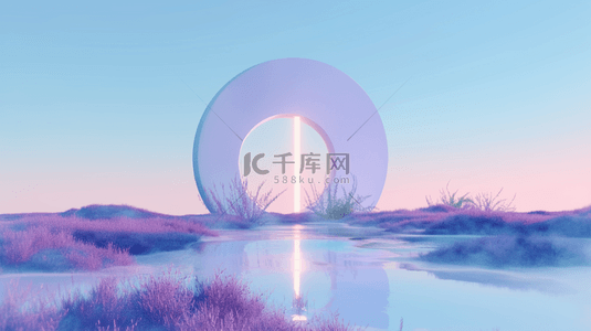 夏日紫色薰衣草水面玻璃圆形概念空间图片