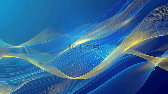 线条艺术背景蓝色背景图片_科技蓝色线条金边星光闪耀流线风格的背景