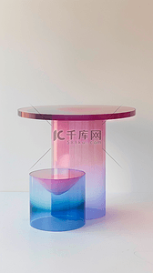 蓝粉色抽象展台玻璃质感产品展台素材