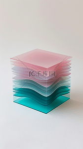 蓝粉色抽象展台玻璃质感产品展台设计