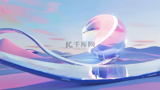 梦幻玻璃球背景图片_玻璃飘带和透明玻璃球电商概念场景背景图片
