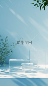 夏天清新蓝色透明玻璃产品展示台图片