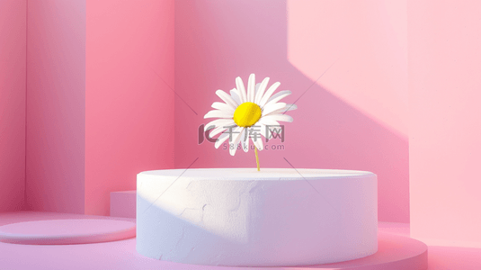 柔和粉彩白色雏菊3D产品展示台设计图