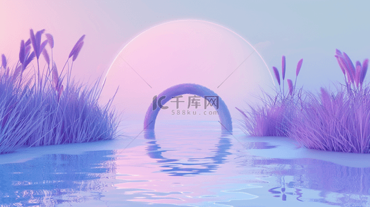 夏日紫色薰衣草水面玻璃圆形概念空间设计图