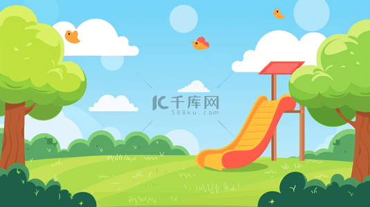 投影滑梯背景图片_六一儿童节草坪上的滑滑梯背景