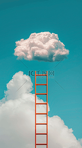 夏天设计促销背景图片_夏天白云和梯子概念场景设计