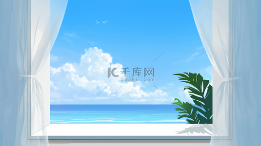 夏天海边大窗海景海边场景设计图